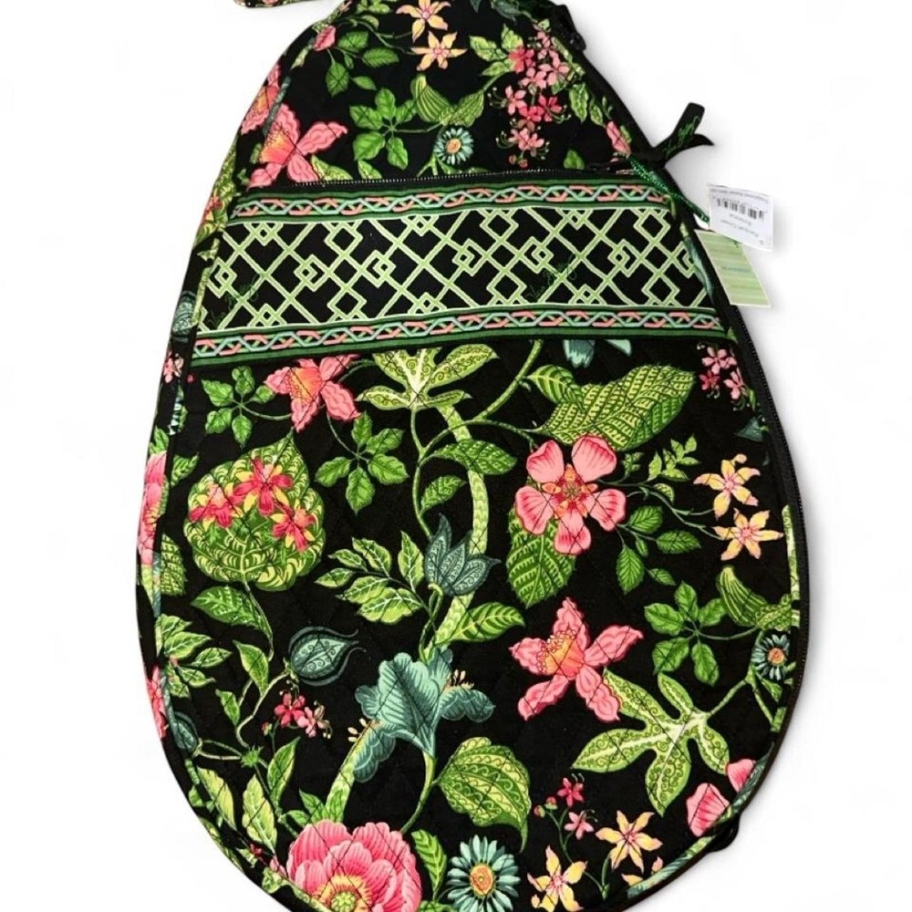 Vera Bradley racquet cover sling features a "Botanica" pattern